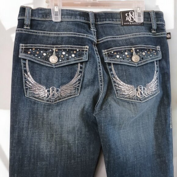Rock & Republic Kasandra Bottoms Up Bootcut Midrise Embellished Jeans Size 8M - Picture 6 of 12